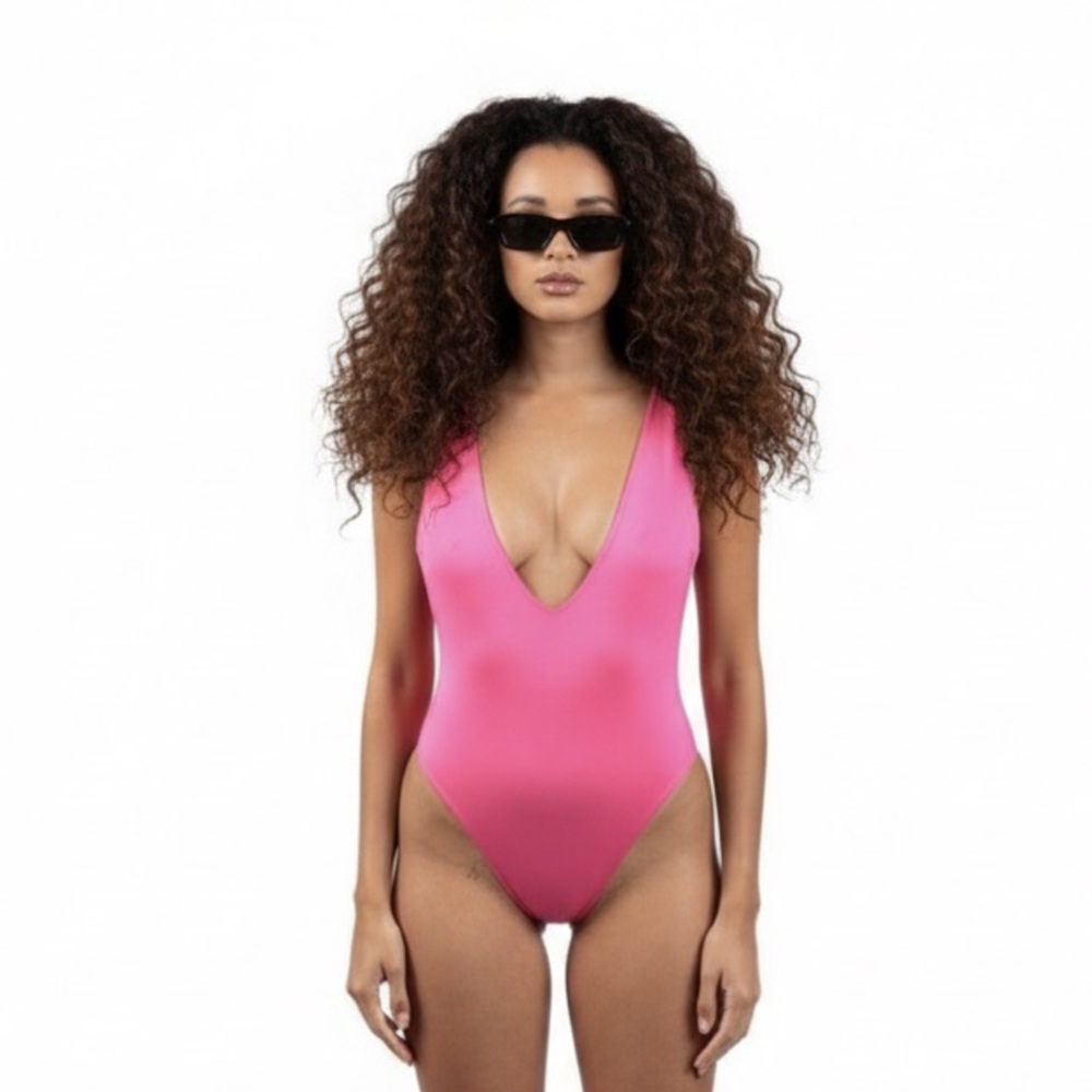 Pink One Piece Swimsuit with Scoop Neckline reversible pink-fuchsia
